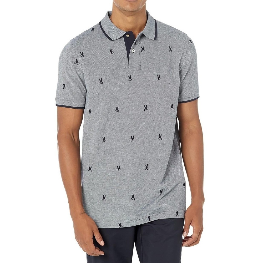 Psycho Bunny Polo Shirt Mens 7 XL Grey Black Logo Pima Cotton Pique